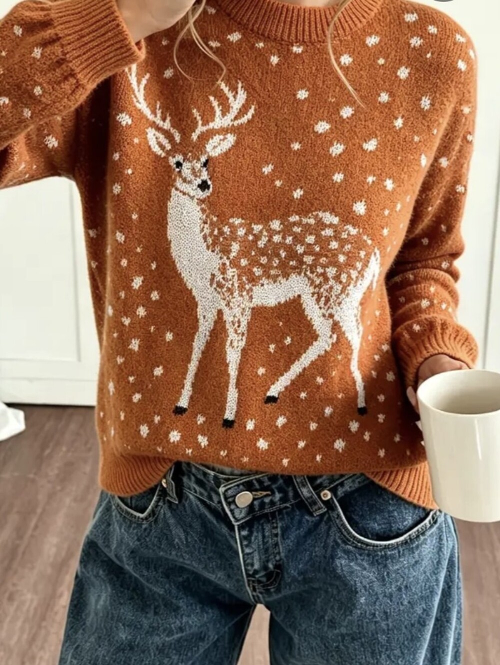 Soon NeW! 9/5Boho  Rust Orange Reindeer Knit Sweater
